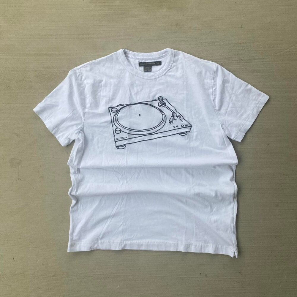 French Connection vinyl turntable white t-shirt